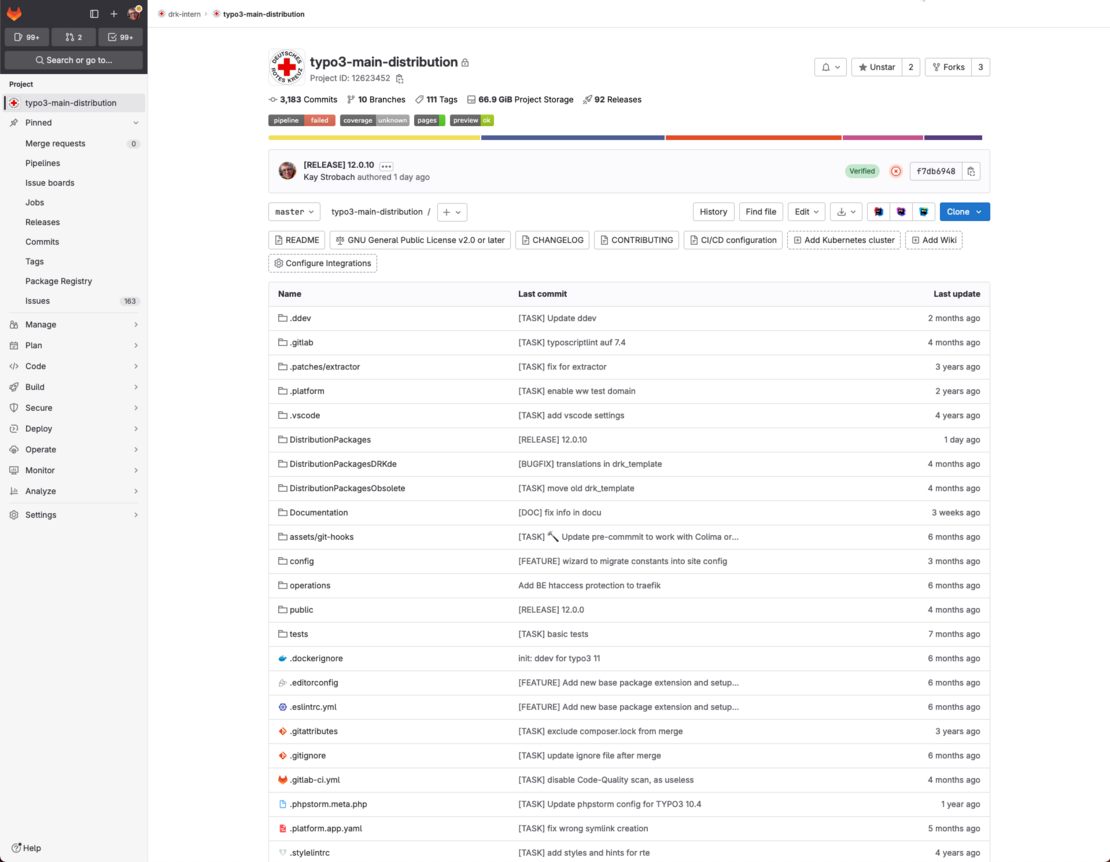 Screenshot Gitlab Projekt der Musterseiten