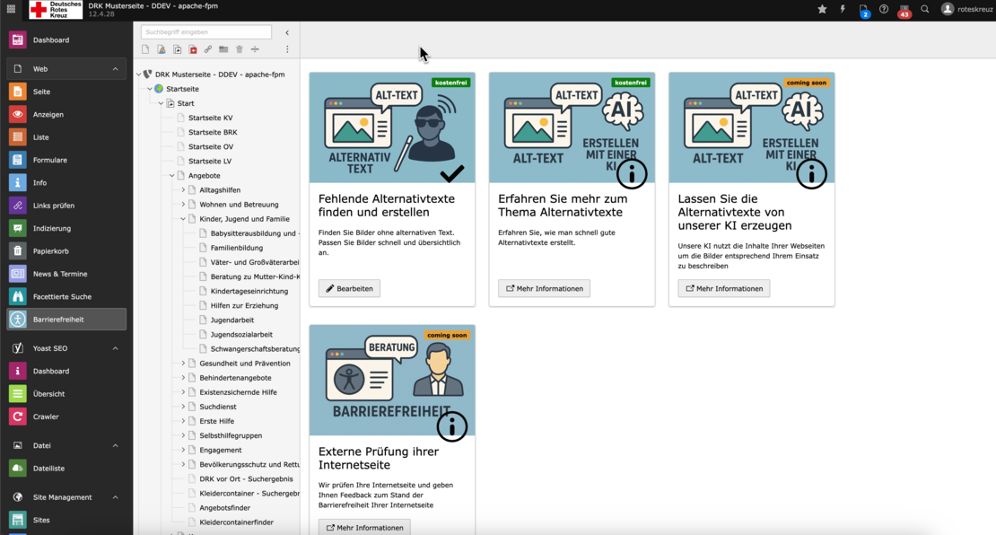 Übersicht über die Funktionen im Backendmodule zur Barrierefreiheit