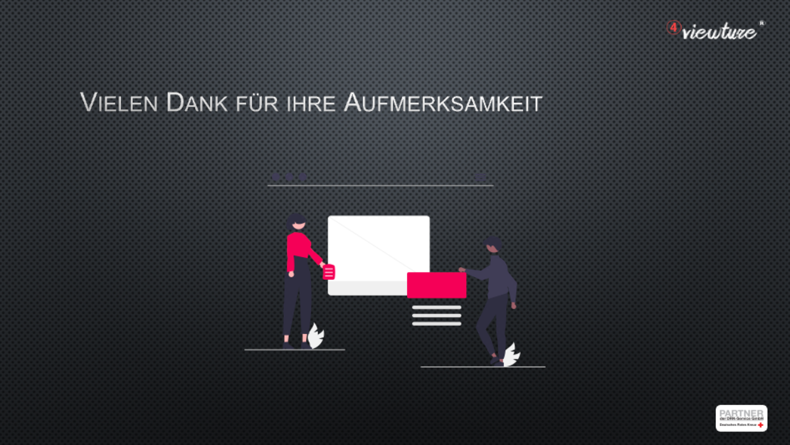 Screenshot der Präsentation vom 02.11.2023, die Grafik zeigt das Dankeschön für die Aufmerksamkeit