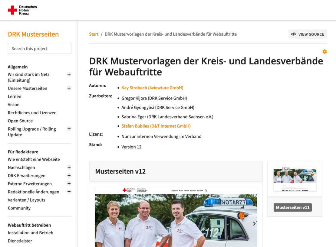 Screenshot des Webhandbuches der Musterseiten