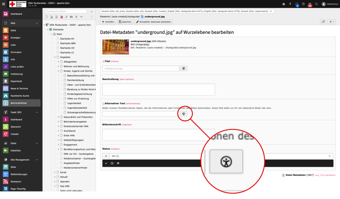 Wizard an den Feldern alternativtext und Titel, die über unsere KI gefüllt werden können.