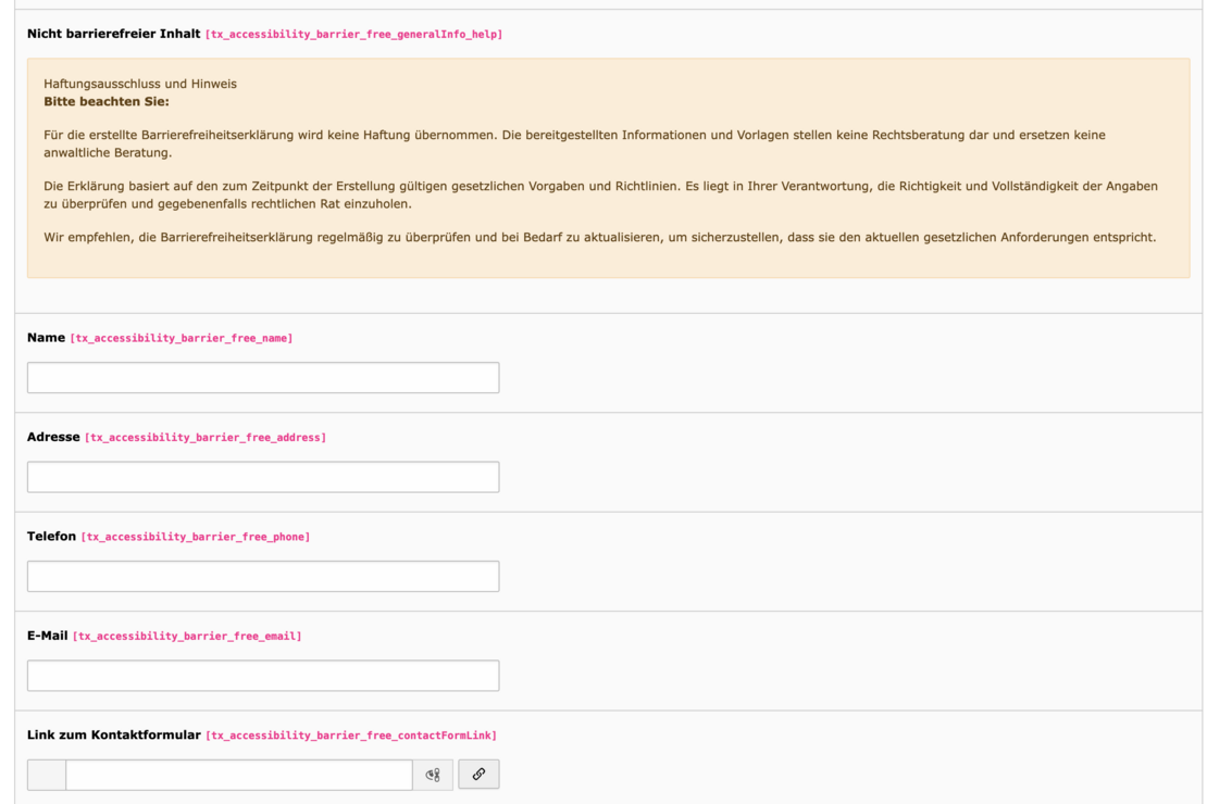 Screenshot Backendformular