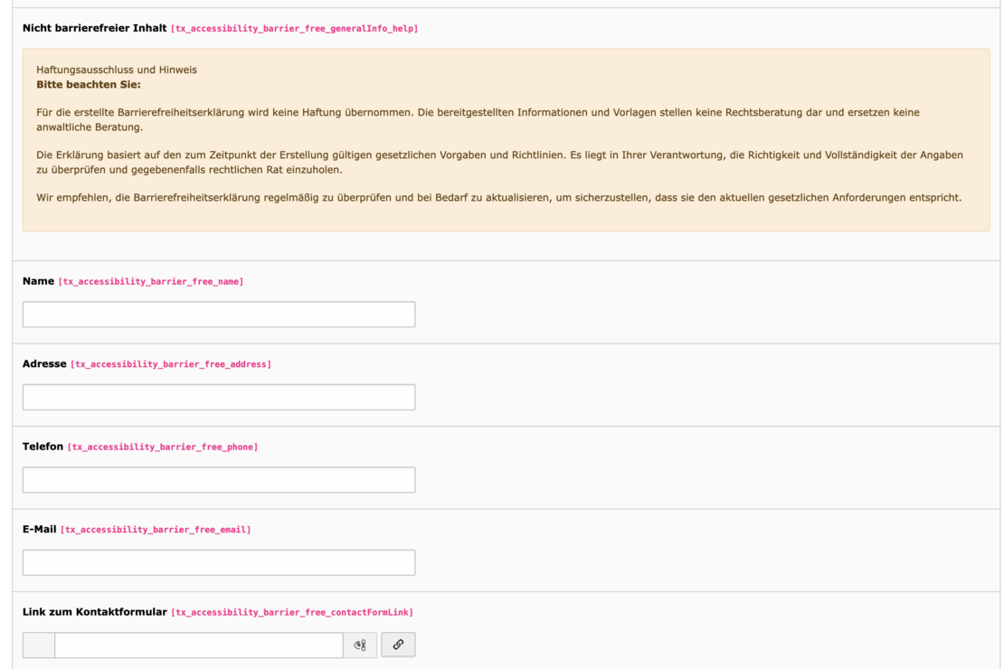 Screenshot Backendformular